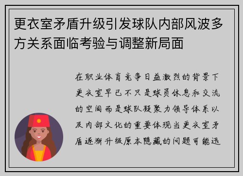 更衣室矛盾升级引发球队内部风波多方关系面临考验与调整新局面